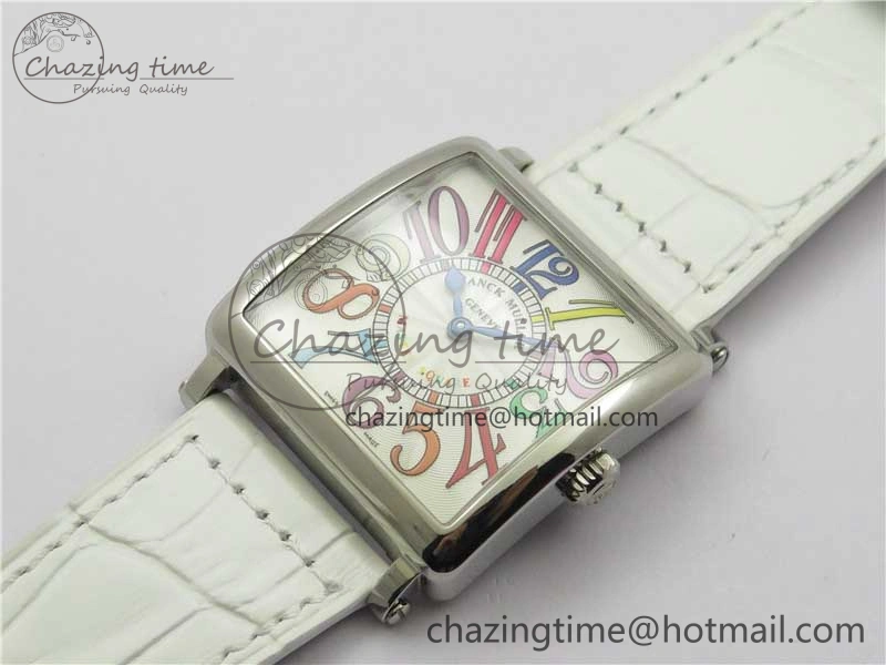 Master Square SS Ladies ZF 1:1 Best Edition White Colorful Arabic Dial on White Leather Strap Ronda Quartz