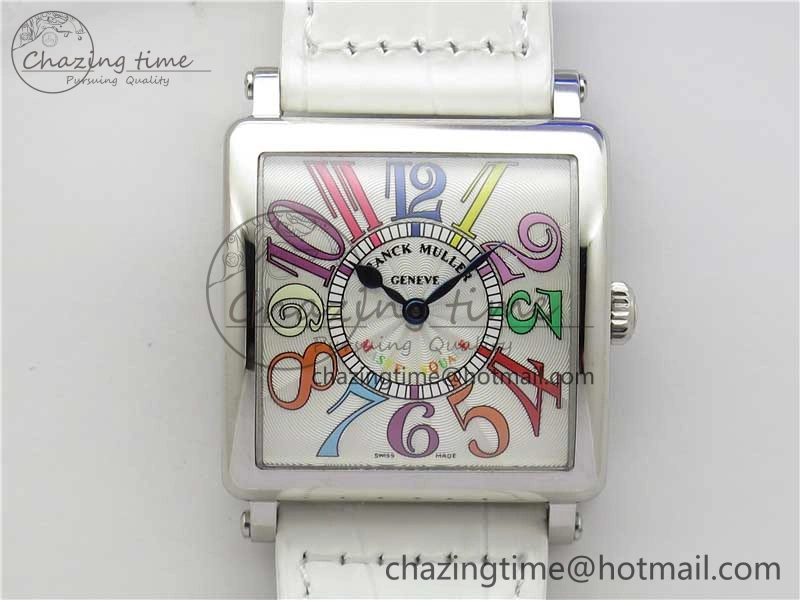 Master Square SS Ladies ZF 1:1 Best Edition White Colorful Arabic Dial on White Leather Strap Ronda Quartz