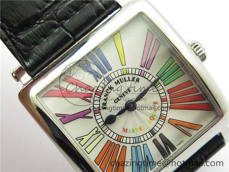 Master Square SS Ladies ZF 1:1 Best Edition White Colorful Roman Dial on Black Leather Strap Ronda Quartz