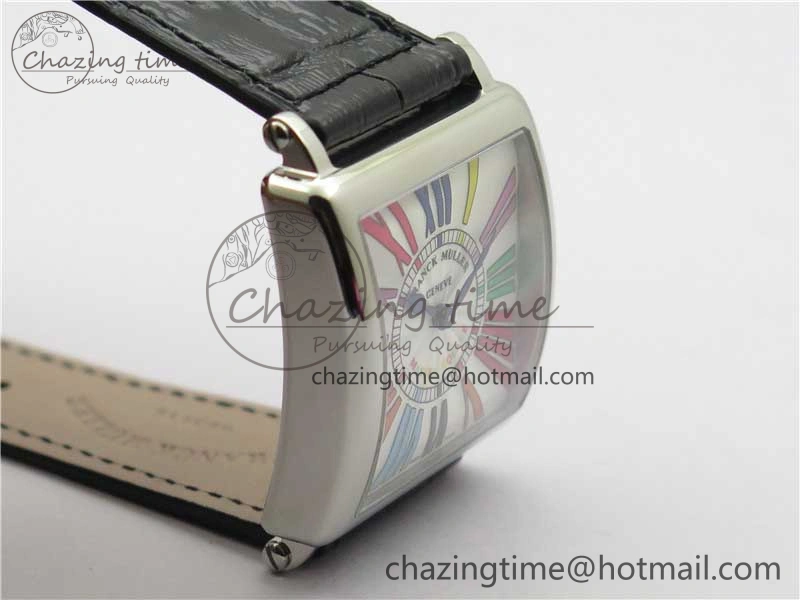 Master Square SS Ladies ZF 1:1 Best Edition White Colorful Roman Dial on Black Leather Strap Ronda Quartz