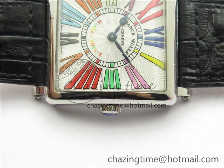Master Square SS Ladies ZF 1:1 Best Edition White Colorful Roman Dial on Black Leather Strap Ronda Quartz