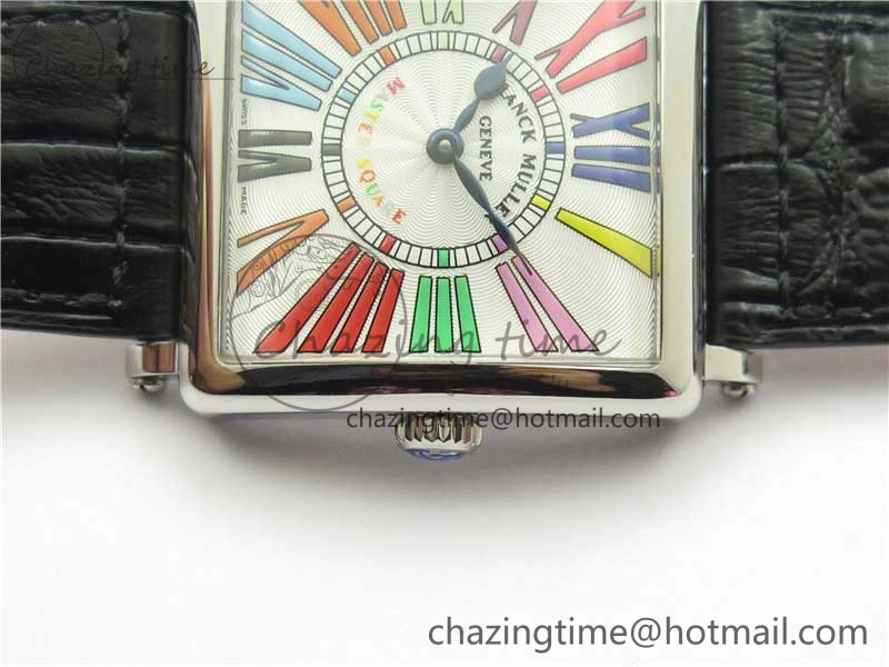Master Square SS Ladies ZF 1:1 Best Edition White Colorful Roman Dial on Black Leather Strap Ronda Quartz