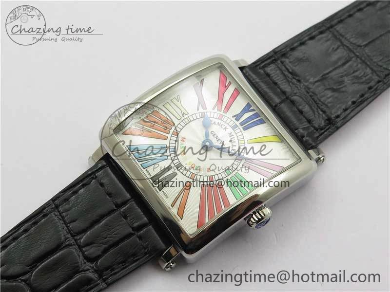 Master Square SS Ladies ZF 1:1 Best Edition White Colorful Roman Dial on Black Leather Strap Ronda Quartz