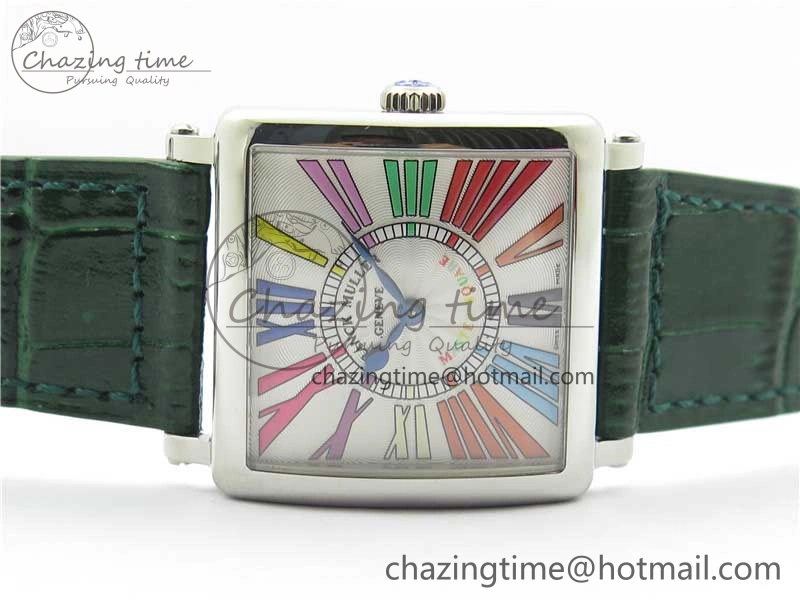 Master Square SS Ladies ZF 1:1 Best Edition White Colorful Roman Dial on Green Leather Strap Ronda Quartz