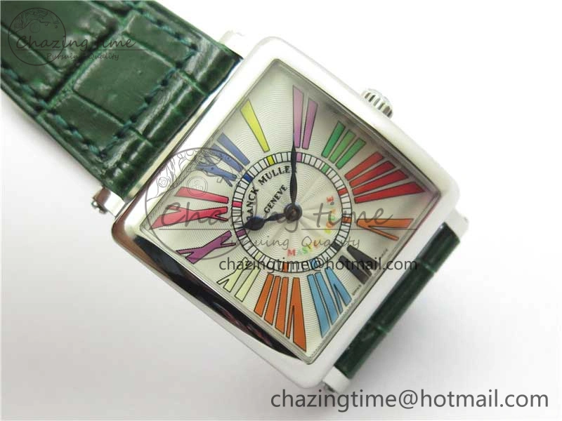 Master Square SS Ladies ZF 1:1 Best Edition White Colorful Roman Dial on Green Leather Strap Ronda Quartz