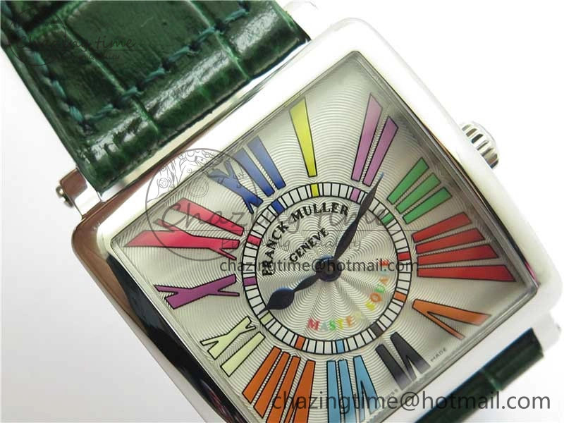 Master Square SS Ladies ZF 1:1 Best Edition White Colorful Roman Dial on Green Leather Strap Ronda Quartz