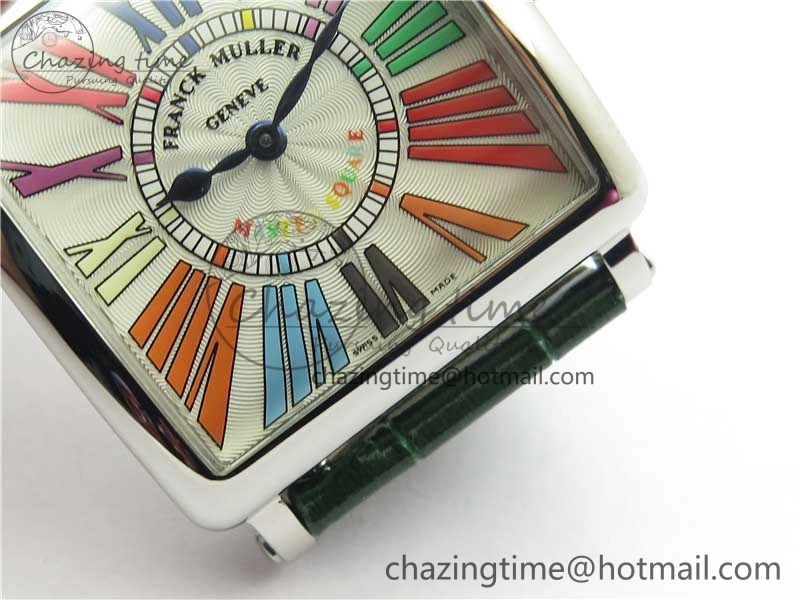 Master Square SS Ladies ZF 1:1 Best Edition White Colorful Roman Dial on Green Leather Strap Ronda Quartz