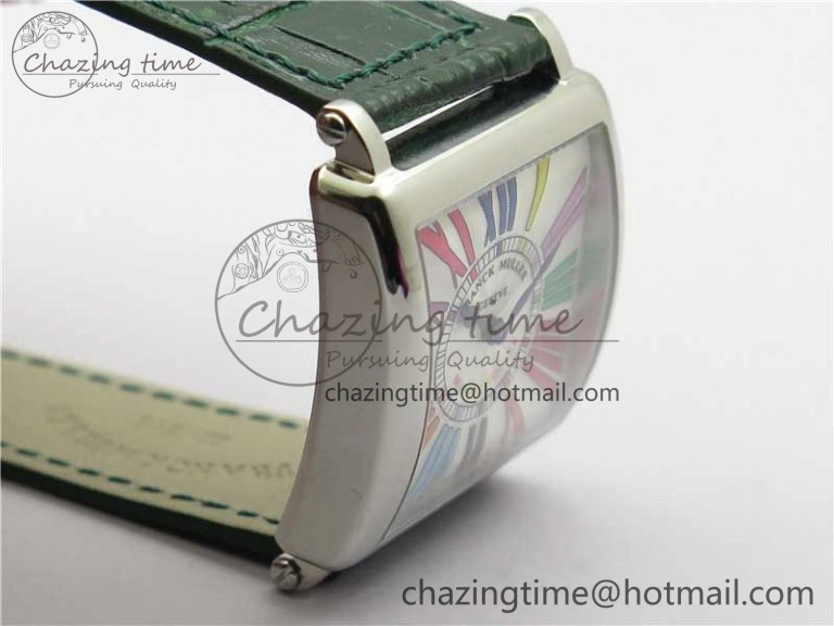 Master Square SS Ladies ZF 1:1 Best Edition White Colorful Roman Dial on Green Leather Strap Ronda Quartz