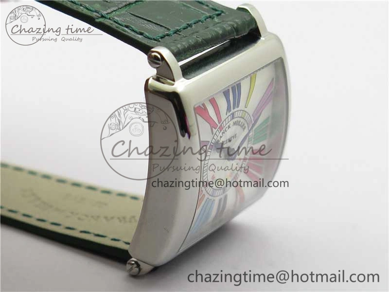 Master Square SS Ladies ZF 1:1 Best Edition White Colorful Roman Dial on Green Leather Strap Ronda Quartz