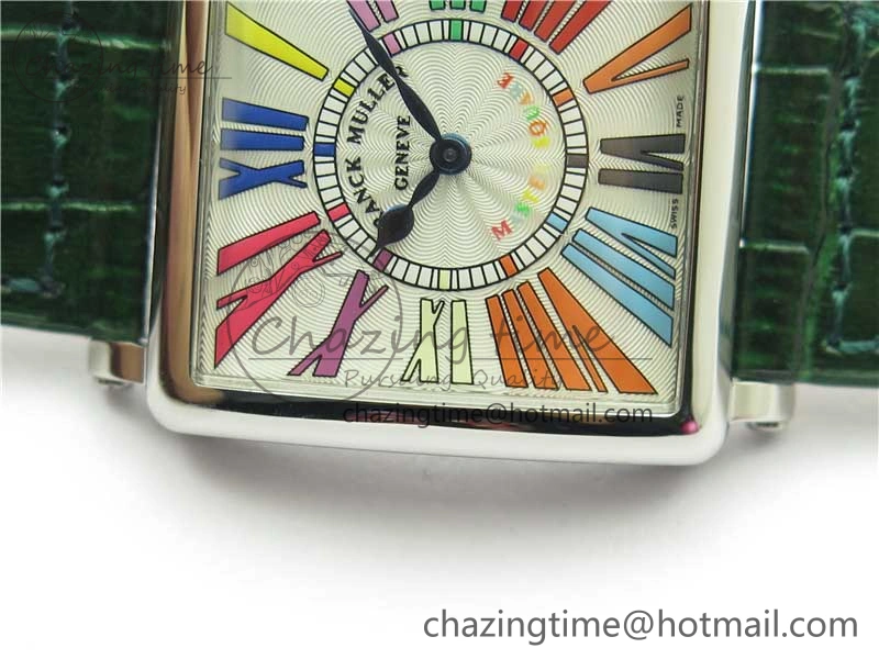 Master Square SS Ladies ZF 1:1 Best Edition White Colorful Roman Dial on Green Leather Strap Ronda Quartz