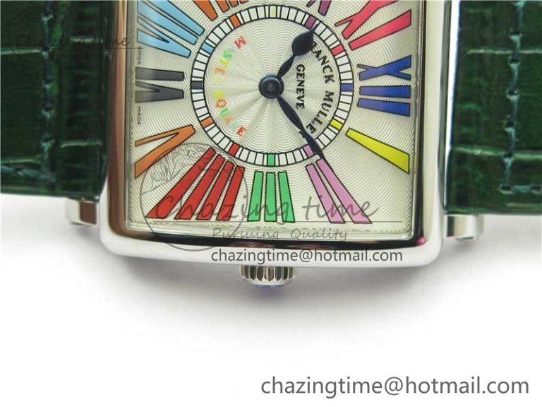 Master Square SS Ladies ZF 1:1 Best Edition White Colorful Roman Dial on Green Leather Strap Ronda Quartz
