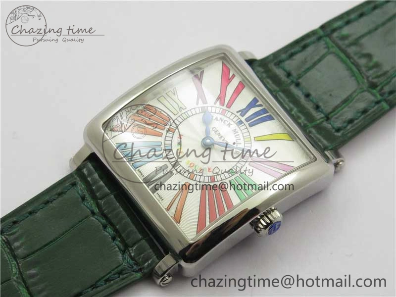 Master Square SS Ladies ZF 1:1 Best Edition White Colorful Roman Dial on Green Leather Strap Ronda Quartz