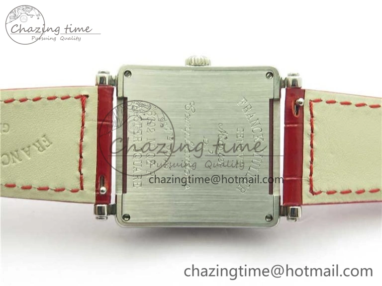 Master Square SS Ladies ZF 1:1 Best Edition White Colorful Roman Dial on Red Leather Strap Ronda Quartz