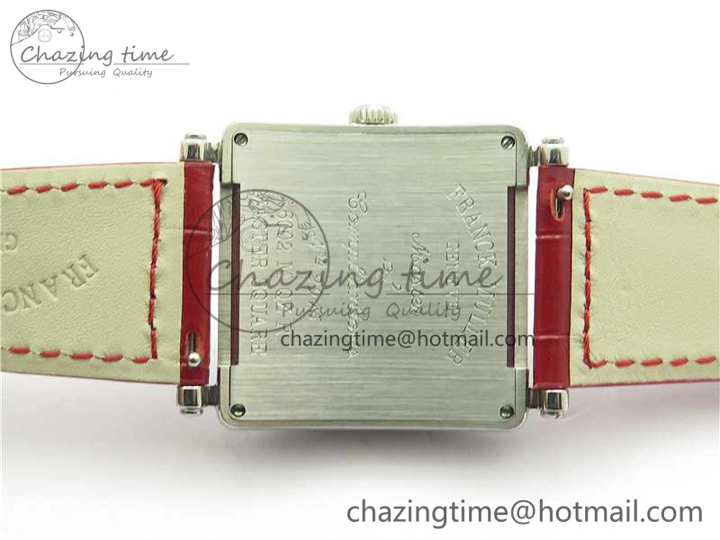 Master Square SS Ladies ZF 1:1 Best Edition White Colorful Roman Dial on Red Leather Strap Ronda Quartz