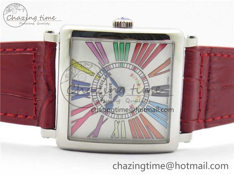 Master Square SS Ladies ZF 1:1 Best Edition White Colorful Roman Dial on Red Leather Strap Ronda Quartz