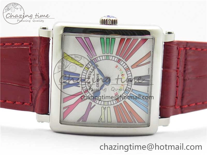Master Square SS Ladies ZF 1:1 Best Edition White Colorful Roman Dial on Red Leather Strap Ronda Quartz