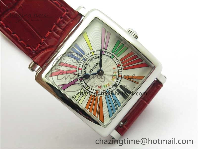 Master Square SS Ladies ZF 1:1 Best Edition White Colorful Roman Dial on Red Leather Strap Ronda Quartz