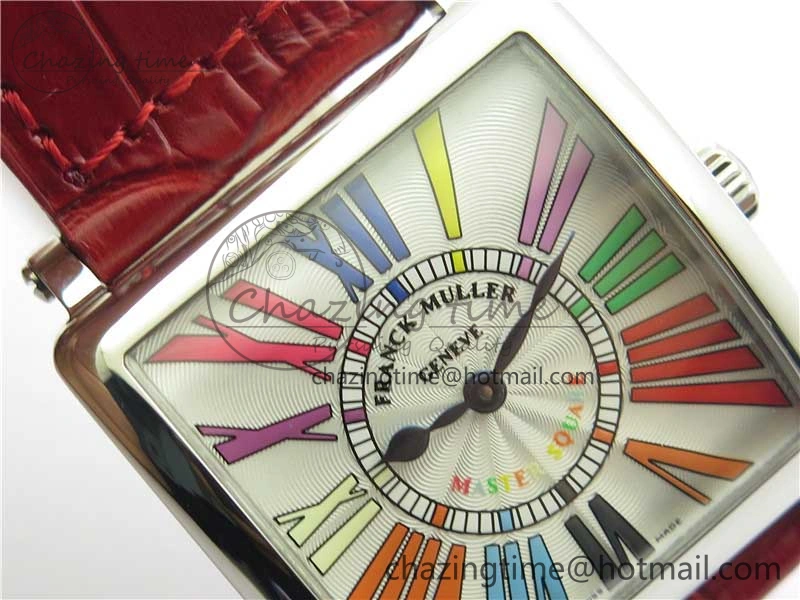 Master Square SS Ladies ZF 1:1 Best Edition White Colorful Roman Dial on Red Leather Strap Ronda Quartz