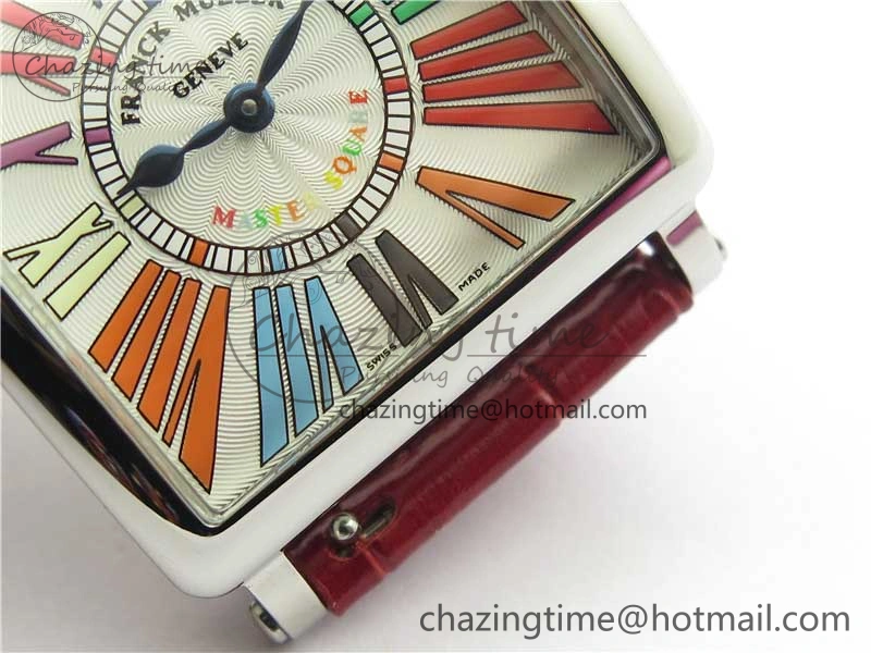 Master Square SS Ladies ZF 1:1 Best Edition White Colorful Roman Dial on Red Leather Strap Ronda Quartz