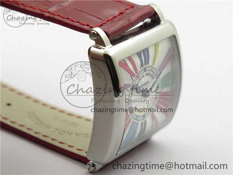 Master Square SS Ladies ZF 1:1 Best Edition White Colorful Roman Dial on Red Leather Strap Ronda Quartz