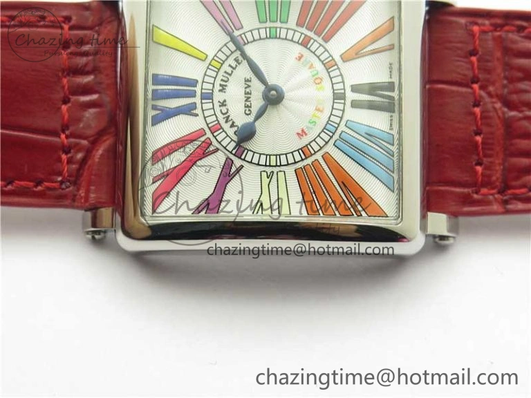Master Square SS Ladies ZF 1:1 Best Edition White Colorful Roman Dial on Red Leather Strap Ronda Quartz