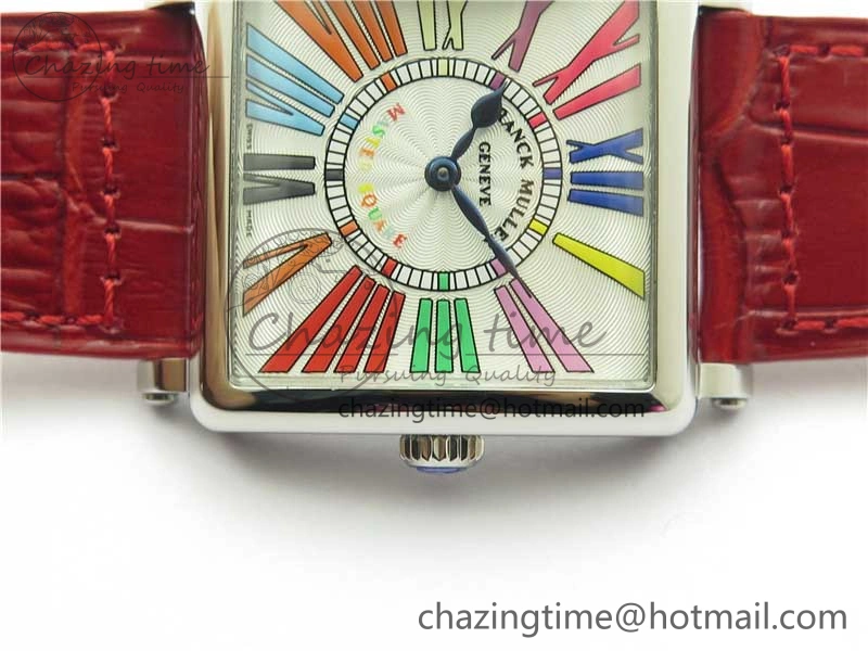 Master Square SS Ladies ZF 1:1 Best Edition White Colorful Roman Dial on Red Leather Strap Ronda Quartz