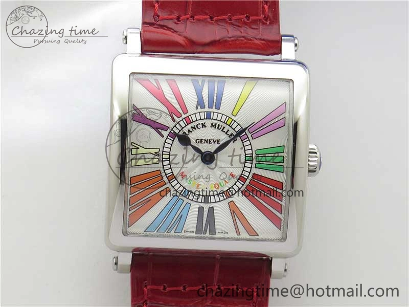 Master Square SS Ladies ZF 1:1 Best Edition White Colorful Roman Dial on Red Leather Strap Ronda Quartz