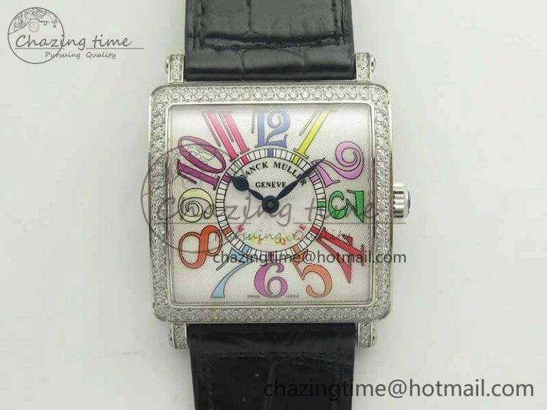 Master Square SS Ladies ZF 1:1 Best Edition White Colorful Roman Dial on Red Leather Strap Ronda Quartz