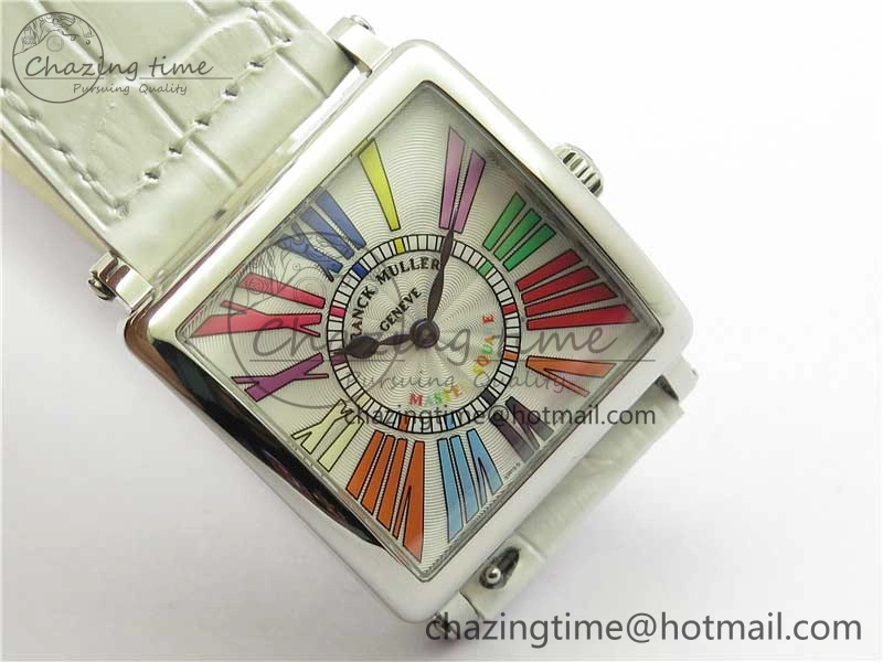 Master Square SS Ladies ZF 1:1 Best Edition White Colorful Roman Dial on White Leather Strap Ronda Quartz