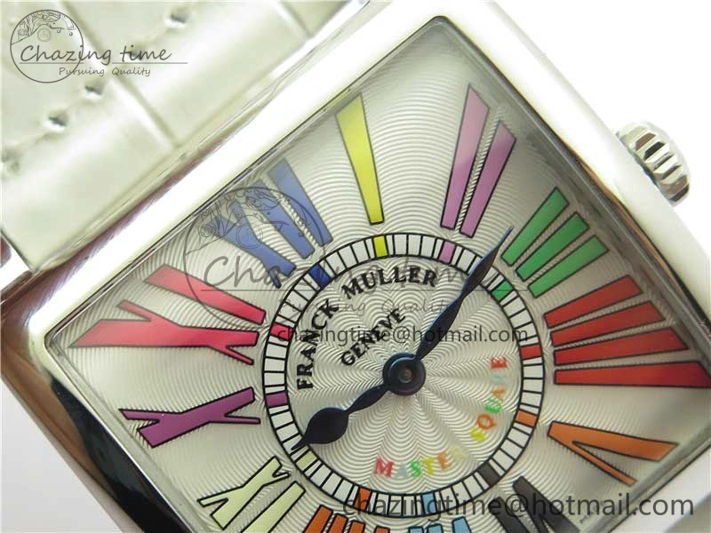 Master Square SS Ladies ZF 1:1 Best Edition White Colorful Roman Dial on White Leather Strap Ronda Quartz