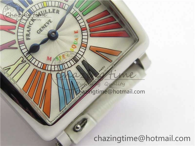 Master Square SS Ladies ZF 1:1 Best Edition White Colorful Roman Dial on White Leather Strap Ronda Quartz