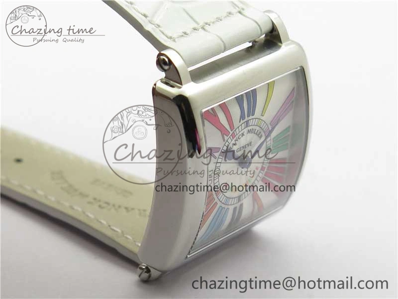 Master Square SS Ladies ZF 1:1 Best Edition White Colorful Roman Dial on White Leather Strap Ronda Quartz