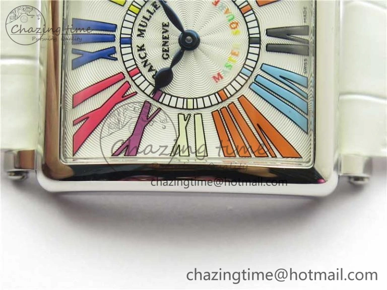 Master Square SS Ladies ZF 1:1 Best Edition White Colorful Roman Dial on White Leather Strap Ronda Quartz