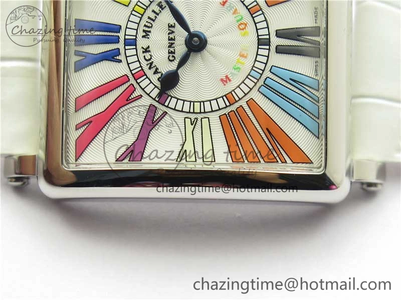 Master Square SS Ladies ZF 1:1 Best Edition White Colorful Roman Dial on White Leather Strap Ronda Quartz