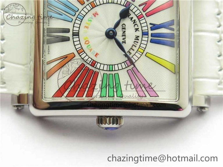 Master Square SS Ladies ZF 1:1 Best Edition White Colorful Roman Dial on White Leather Strap Ronda Quartz