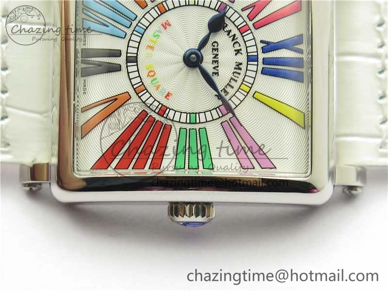 Master Square SS Ladies ZF 1:1 Best Edition White Colorful Roman Dial on White Leather Strap Ronda Quartz