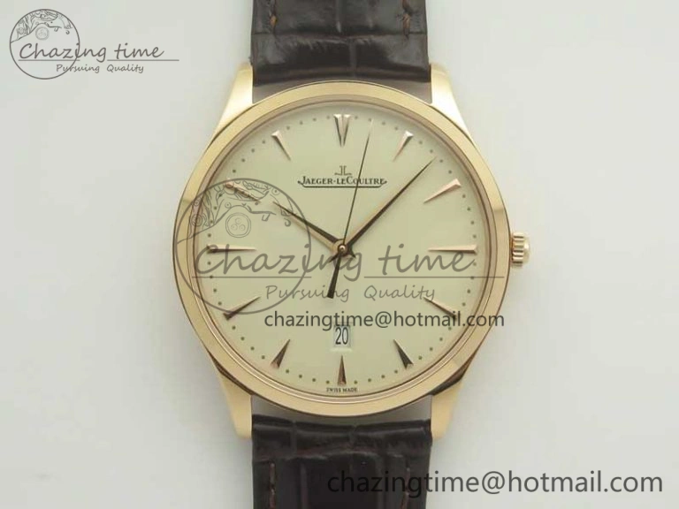 Master Ultra Thin Date 1282510 RG ZF 1:1 Best Edition Eggshell Beige Dial on Brown Leather Strap A899 1
