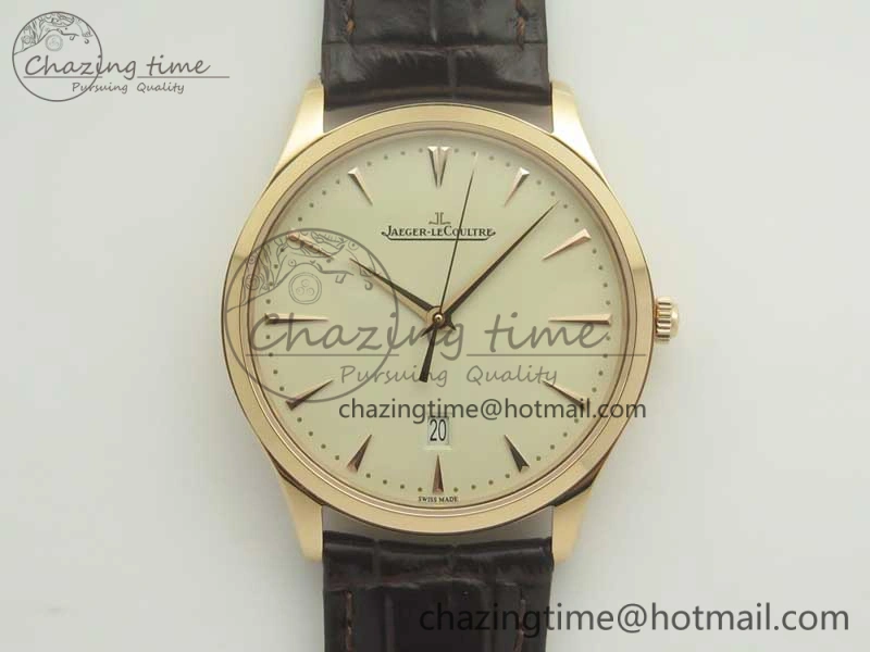 Master Ultra Thin Date 1282510 RG ZF 1:1 Best Edition Eggshell Beige Dial on Brown Leather Strap A899 1