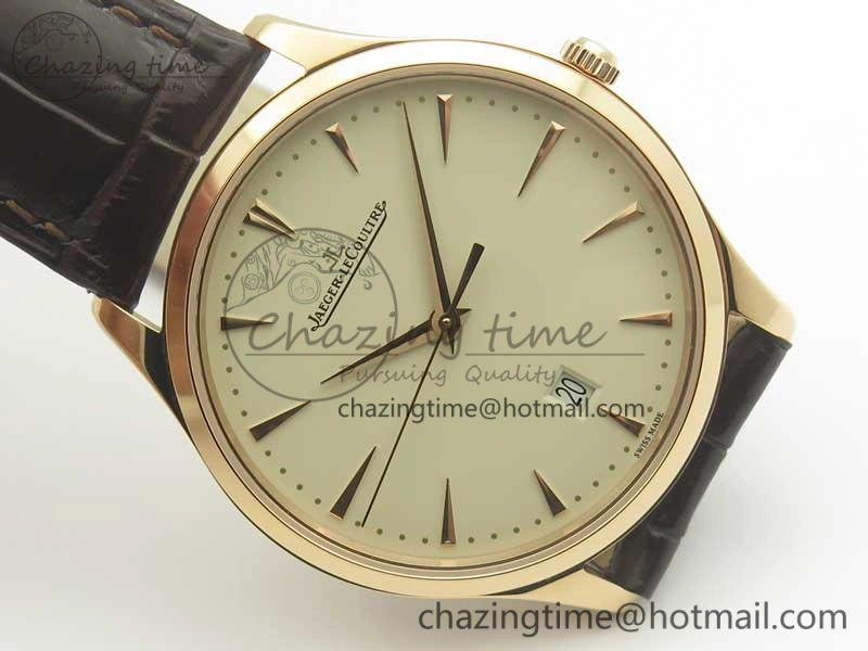 Master Ultra Thin Date 1282510 RG ZF 1:1 Best Edition Eggshell Beige Dial on Brown Leather Strap A899 1