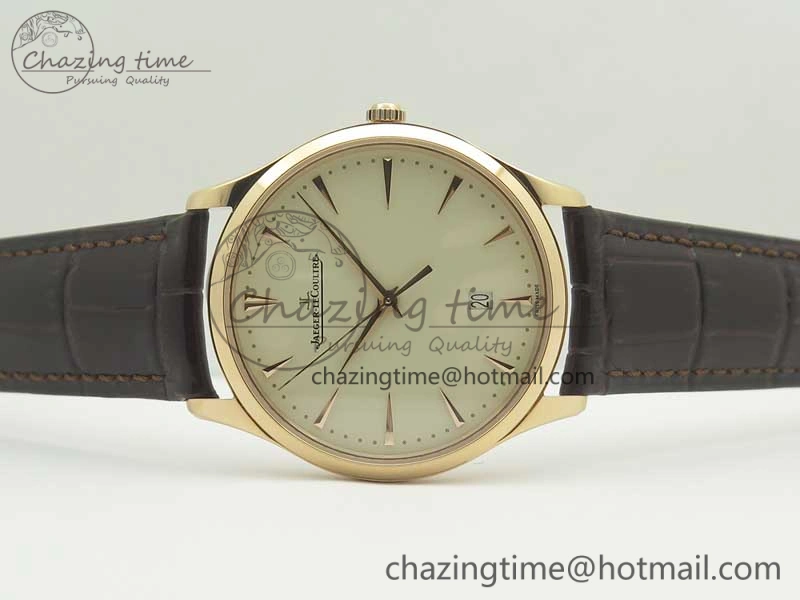Master Ultra Thin Date 1282510 RG ZF 1:1 Best Edition Eggshell Beige Dial on Brown Leather Strap A899 1