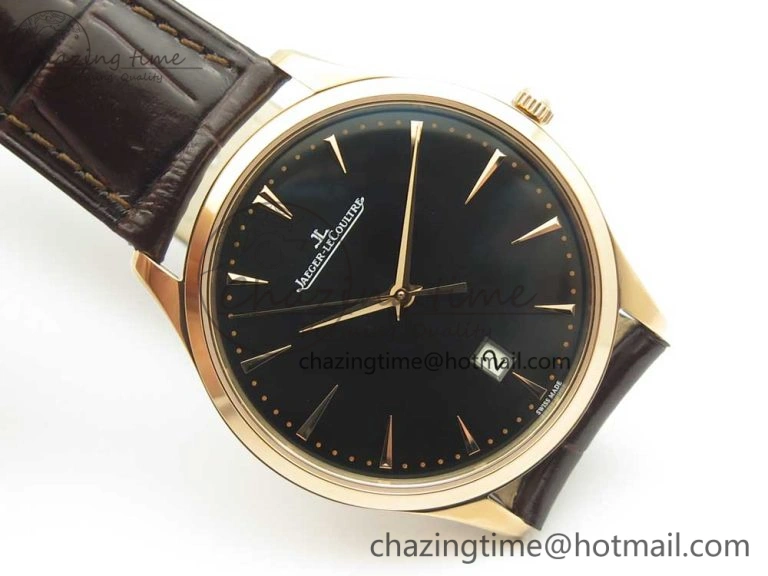 Master Ultra Thin Date 1288420 RG ZF 1:1 Best Edition Black Dial on Brown Leather Strap A899 1
