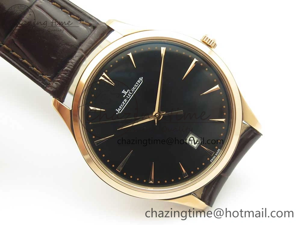 Master Ultra Thin Date 1288420 RG ZF 1:1 Best Edition Black Dial on Brown Leather Strap A899 1