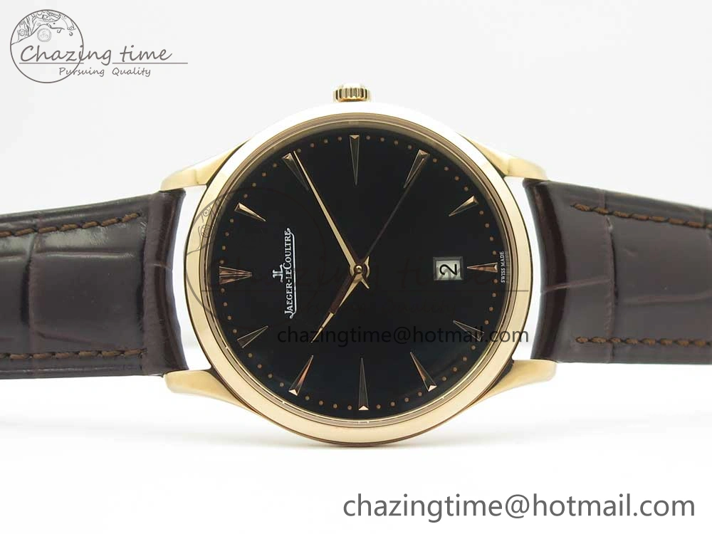 Master Ultra Thin Date 1288420 RG ZF 1:1 Best Edition Black Dial on Brown Leather Strap A899 1