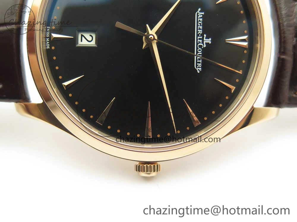Master Ultra Thin Date 1288420 RG ZF 1:1 Best Edition Black Dial on Brown Leather Strap A899 1