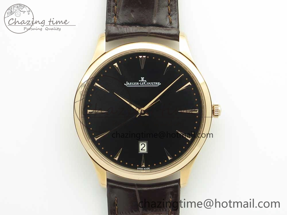 Master Ultra Thin Date 1288420 RG ZF 1:1 Best Edition Black Dial on Brown Leather Strap A899 1