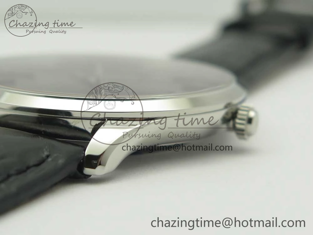 Master Ultra Thin Date 1288420 SS ZF 1:1 Best Edition Black Dial on Black Leather Strap A899 1