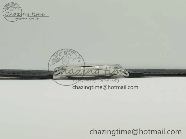 Master Ultra Thin Date 1288420 SS ZF 1:1 Best Edition Black Dial on Black Leather Strap A899 1