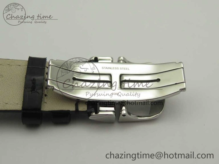 Master Ultra Thin Date 1288420 SS ZF 1:1 Best Edition Black Dial on Black Leather Strap A899 1