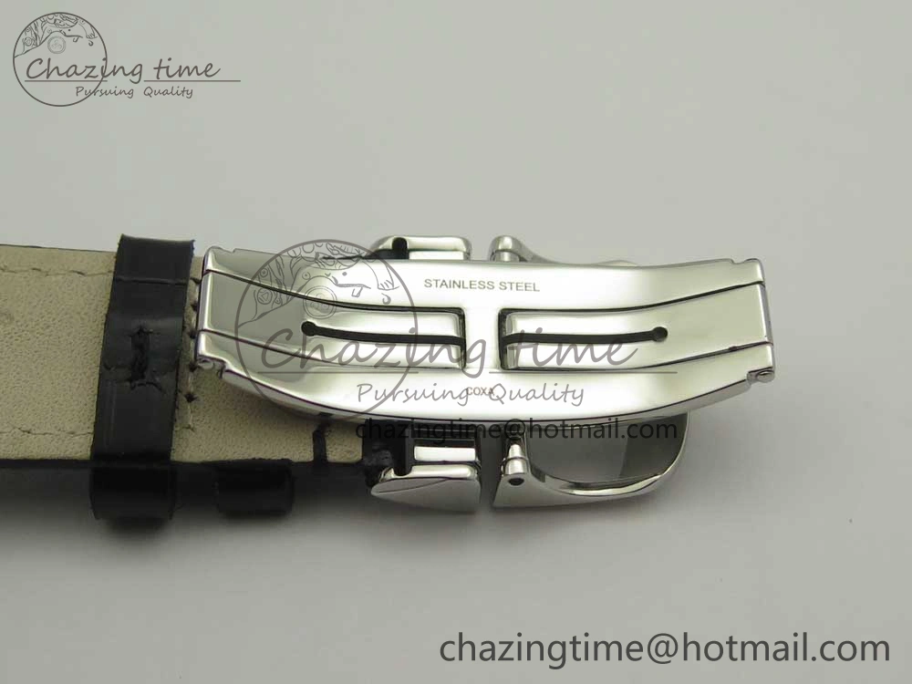 Master Ultra Thin Date 1288420 SS ZF 1:1 Best Edition Black Dial on Black Leather Strap A899 1