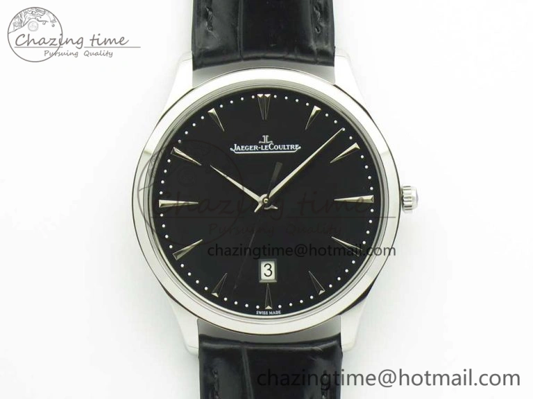 Master Ultra Thin Date 1288420 SS ZF 1:1 Best Edition Black Dial on Black Leather Strap A899 1